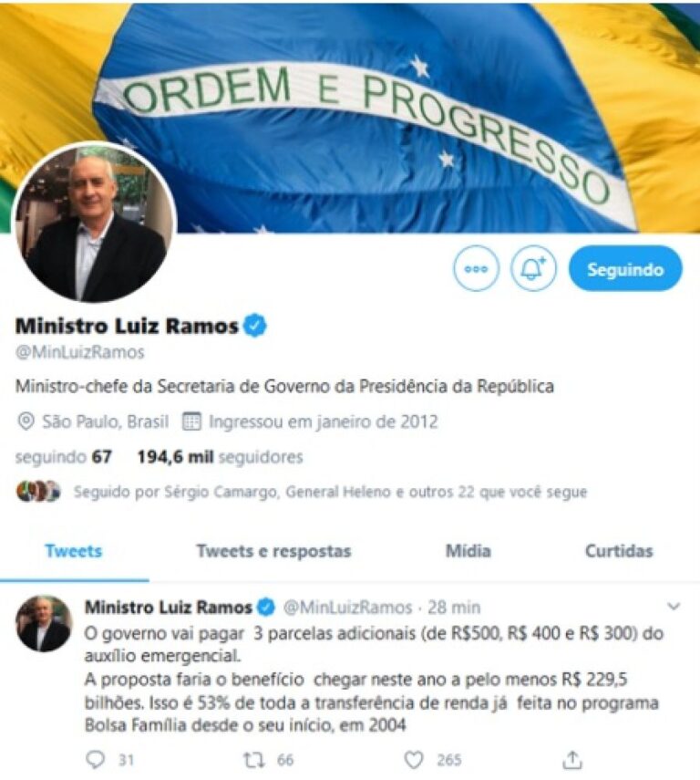 Ministro anuncia valores de novas parcelas do auxílio emergencial, mas depois apaga postagem