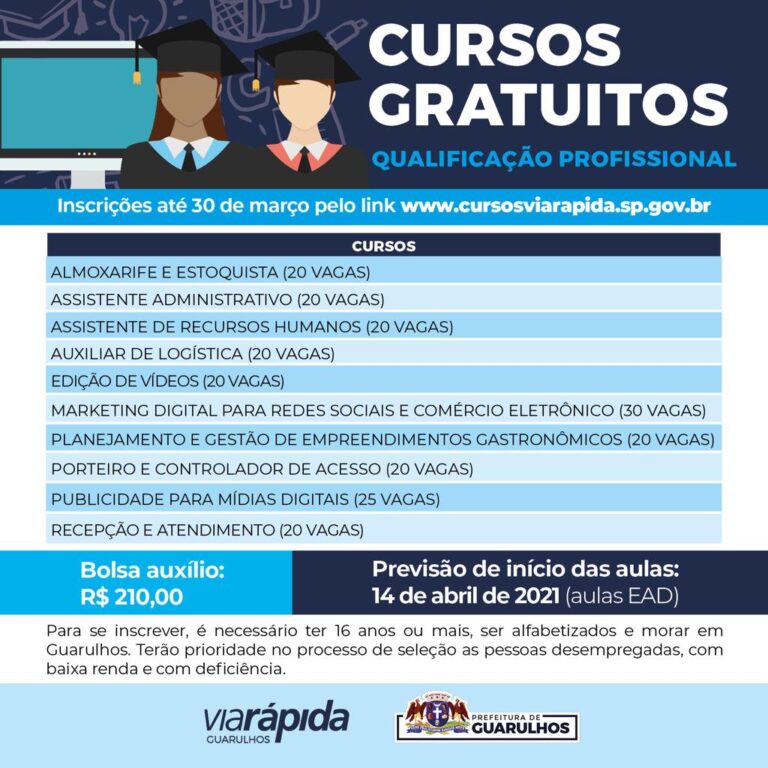 Prefeitura e Estado abrem 215 vagas em cursos de qualificação profissional
