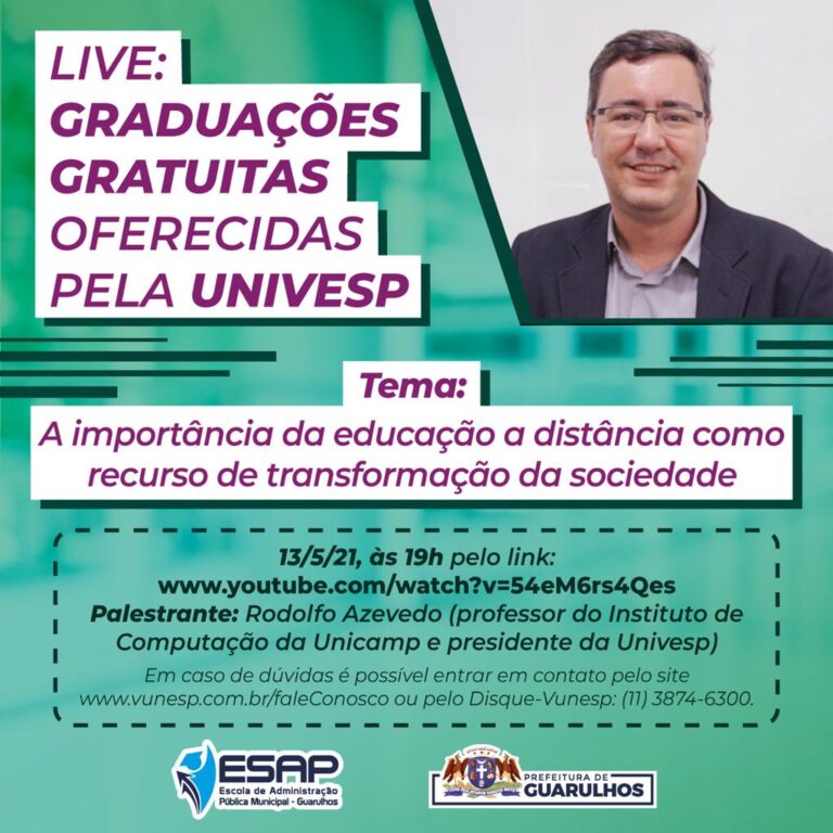 Live da Esap aborda graduações gratuitas da Univesp nesta quinta-feira