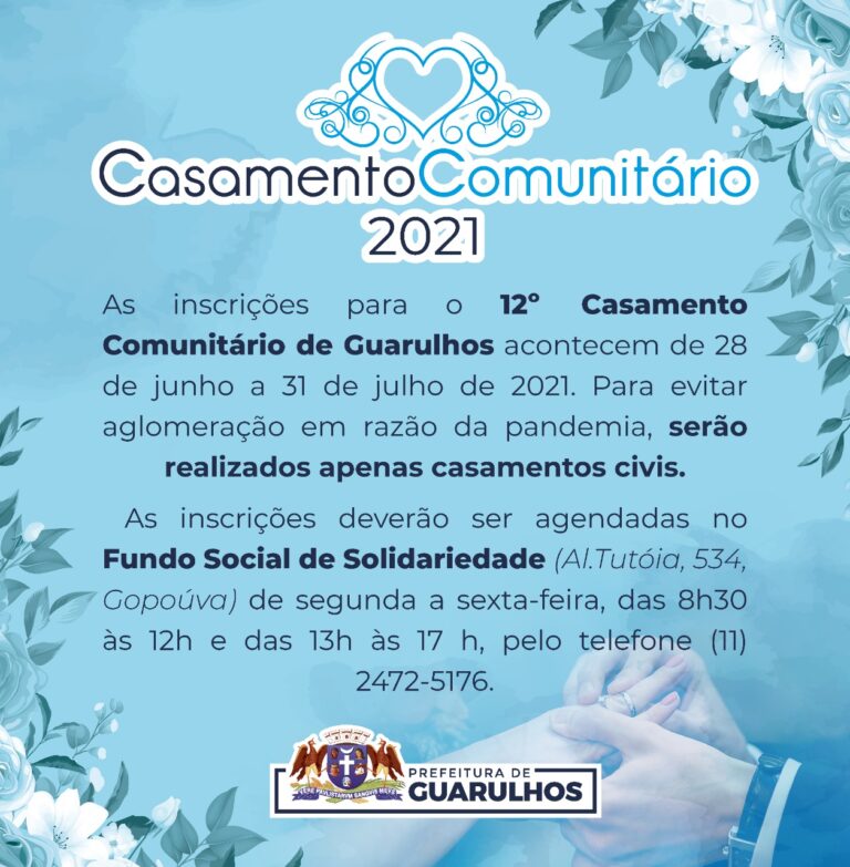 Inscrições para o Casamento Civil Coletivo 2021 abrem na segunda-feira