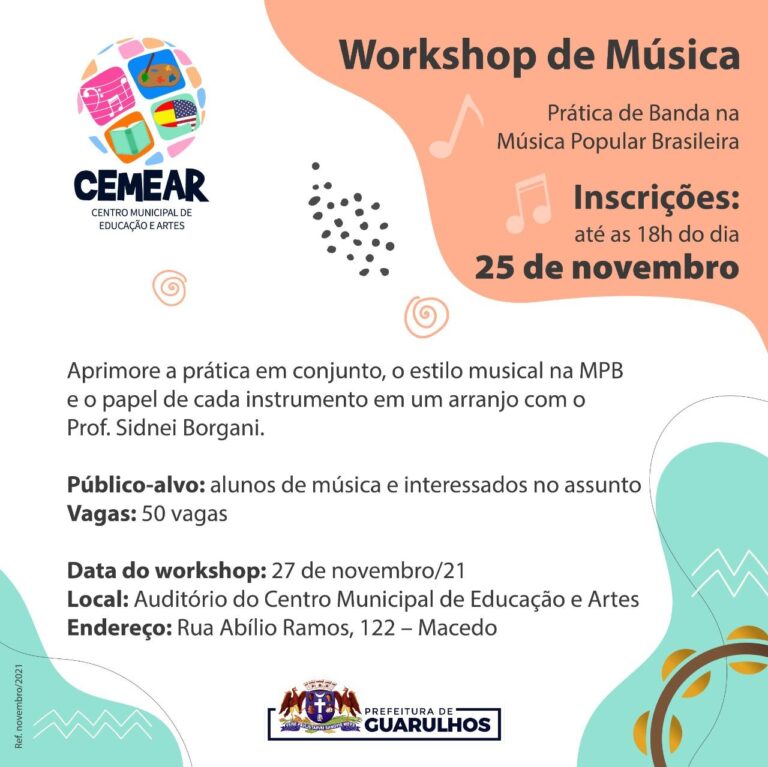 Workshop de música do Cemear tem inscrições abertas