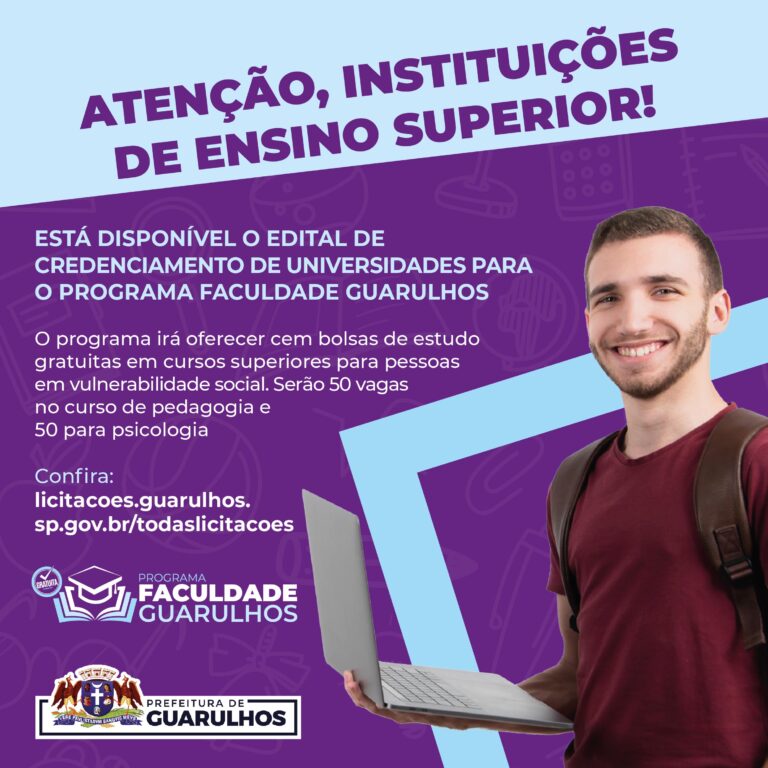 Prefeitura publica edital de chamamento para o programa Faculdade Guarulhos