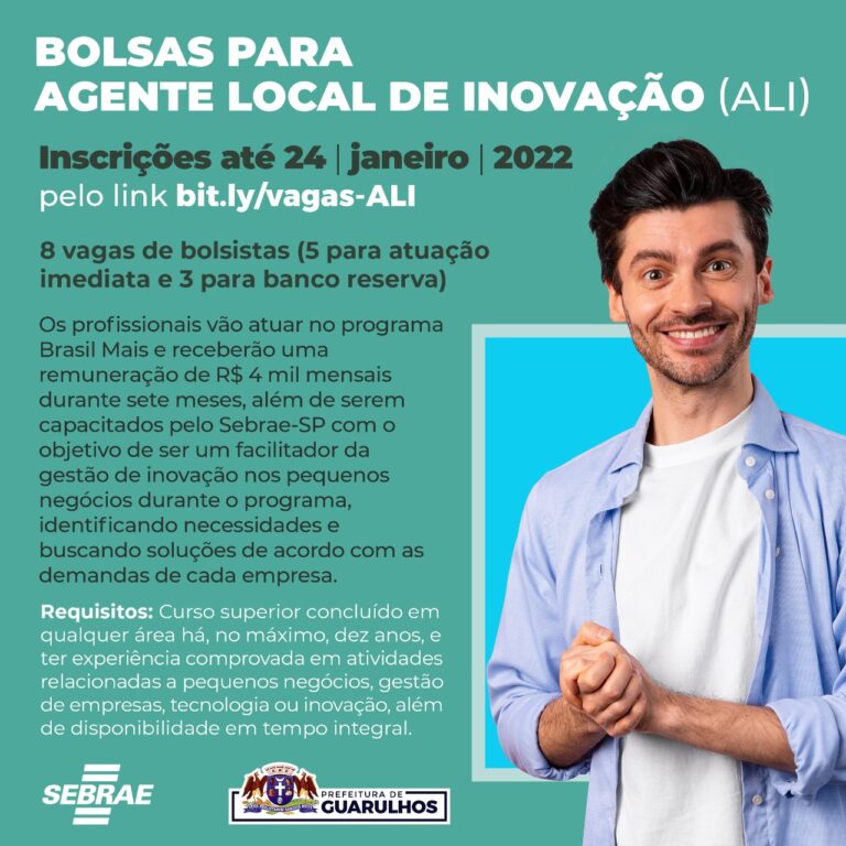 Prefeitura oferece bolsas para agente local de inovação em parceria com o Sebrae