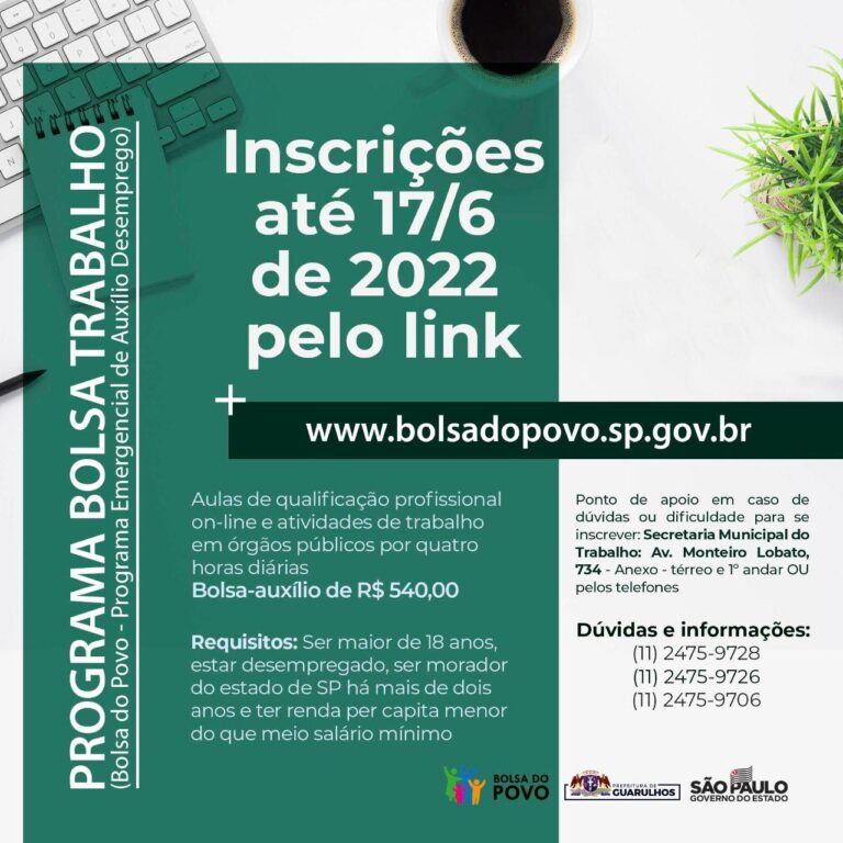 Guarulhos tem 800 vagas abertas para o programa Bolsa do Povo