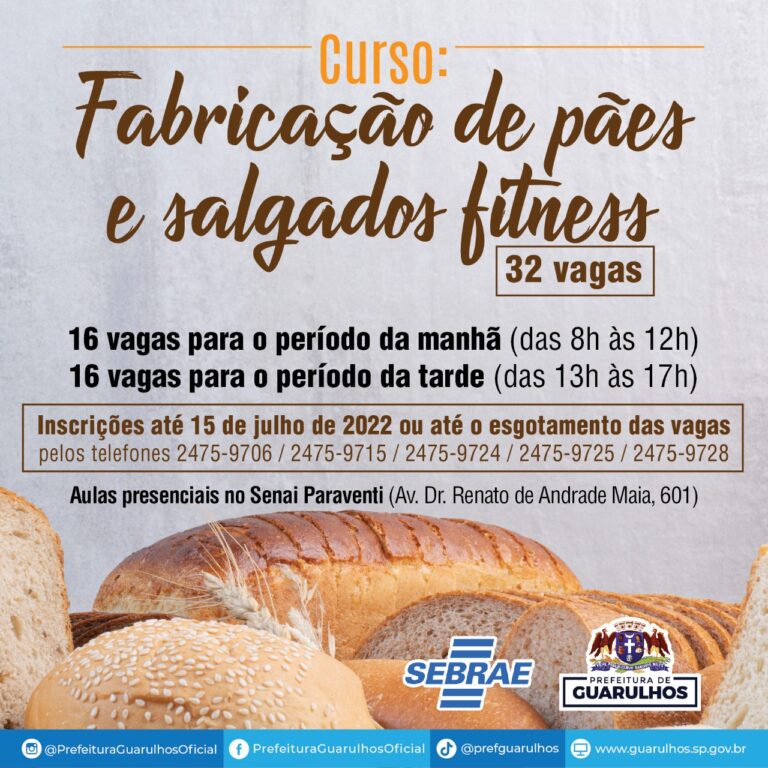 Curso de fabricação de pães e salgados fitness está com 32 vagas abertas em Guarulhos