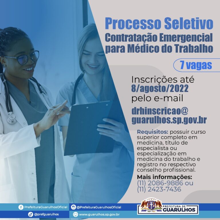 Prefeitura abre processo seletivo para a contratação de médicos do trabalho
