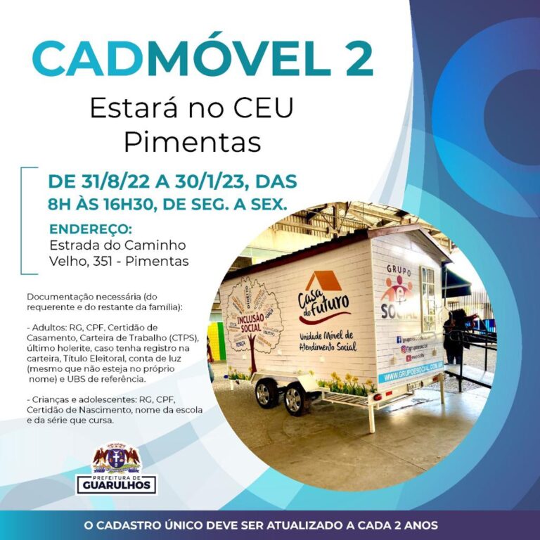 CadMóvel atenderá no CEU Pimentas a partir de 31 de agosto