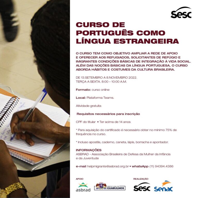 Guarulhos abre nova turma do curso de português para migrantes e refugiados
