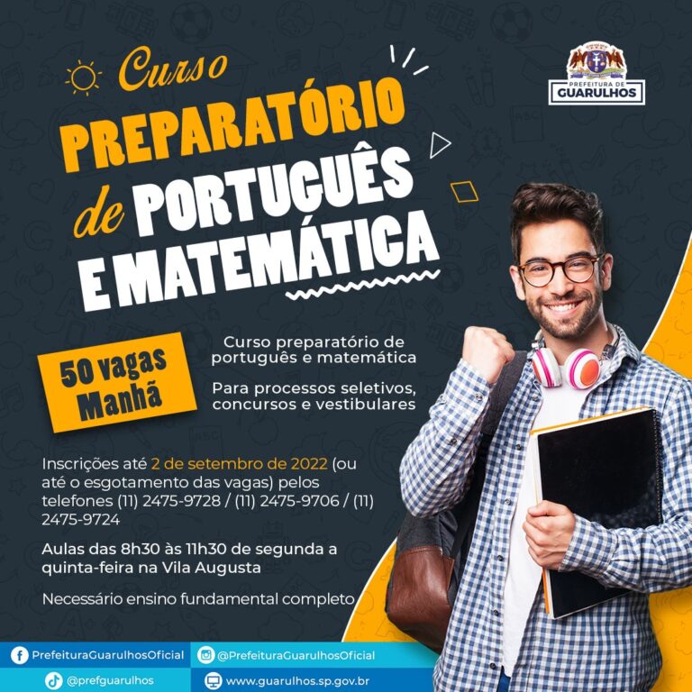 Curso preparatório de português e matemática tem 50 vagas abertas em Guarulhos