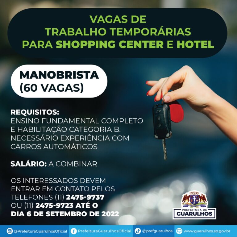 CIET divulga 60 vagas de emprego para manobrista em Guarulhos