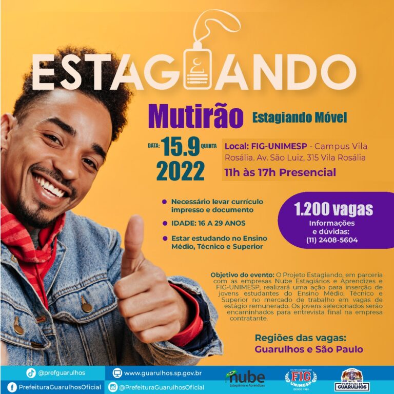 Guarulhos promove mutirão de estágios remunerados com 1.200 vagas no dia 15