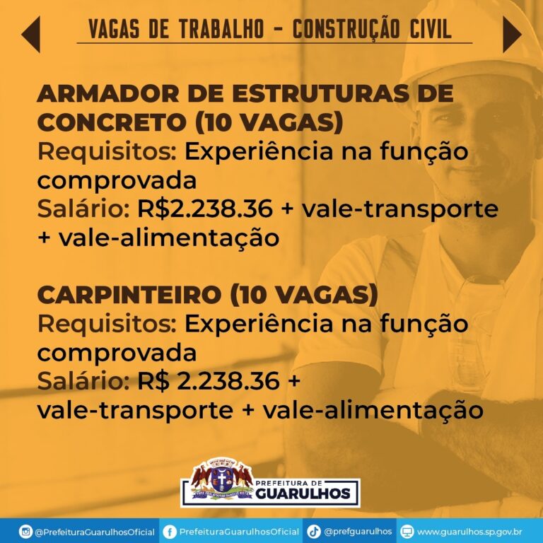 Ciet Guarulhos divulga 70 vagas de emprego na construção civil