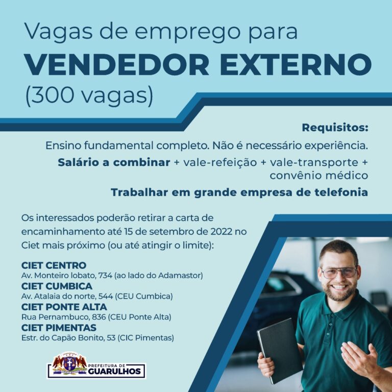 Prefeitura divulga 300 vagas de emprego para vendedor externo