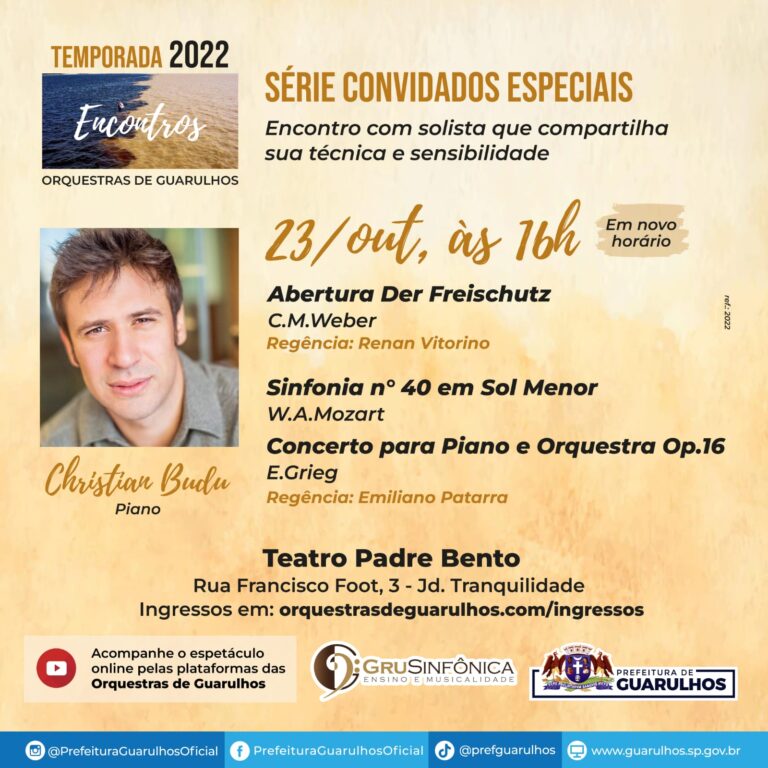 Gru Sinfônica convida o pianista Cristian Budu ao palco do Teatro Padre Bento