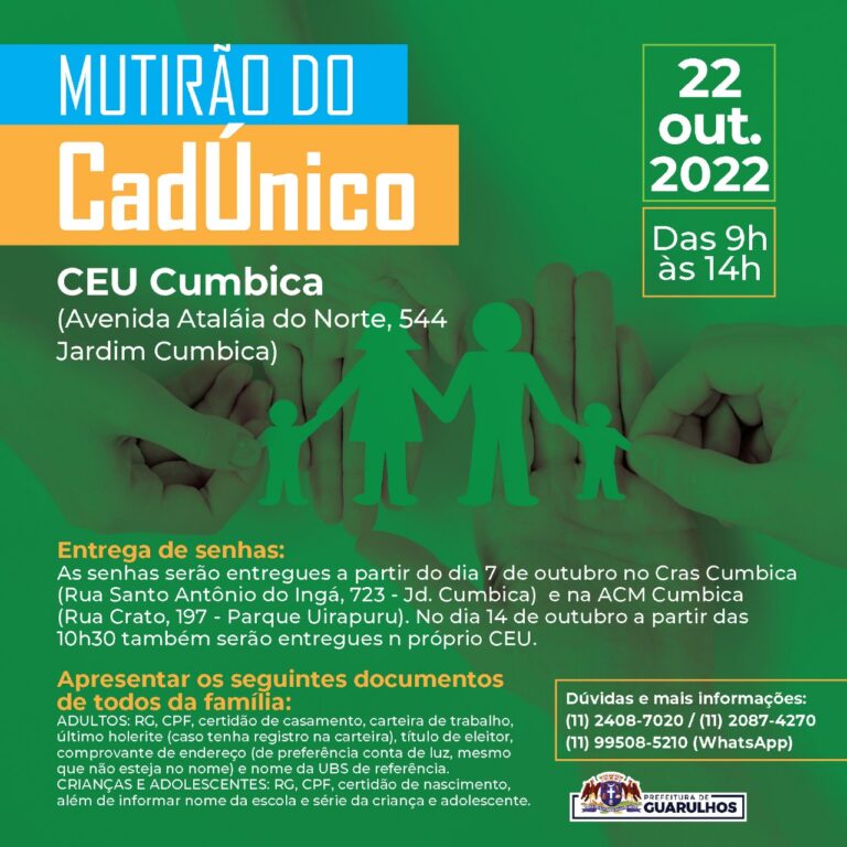 Mutirão para inscrição e atualização do CadÚnico no CEU Cumbica ainda tem senhas disponíveis