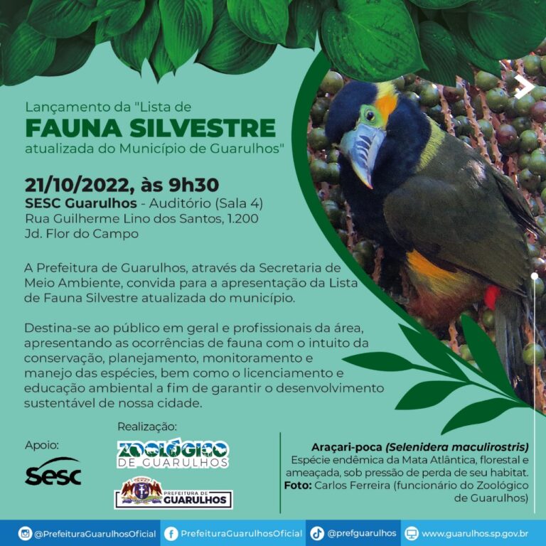 Prefeitura apresenta nova Lista da Fauna Silvestre de Guarulhos com mais 284 espécies