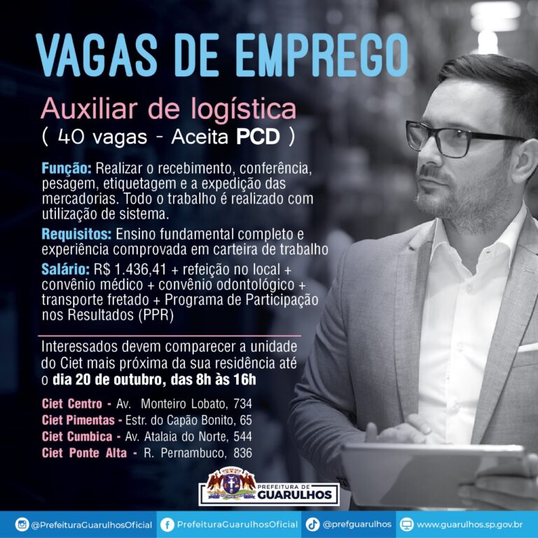 Prefeitura divulga 40 vagas de emprego para auxiliar de logística
