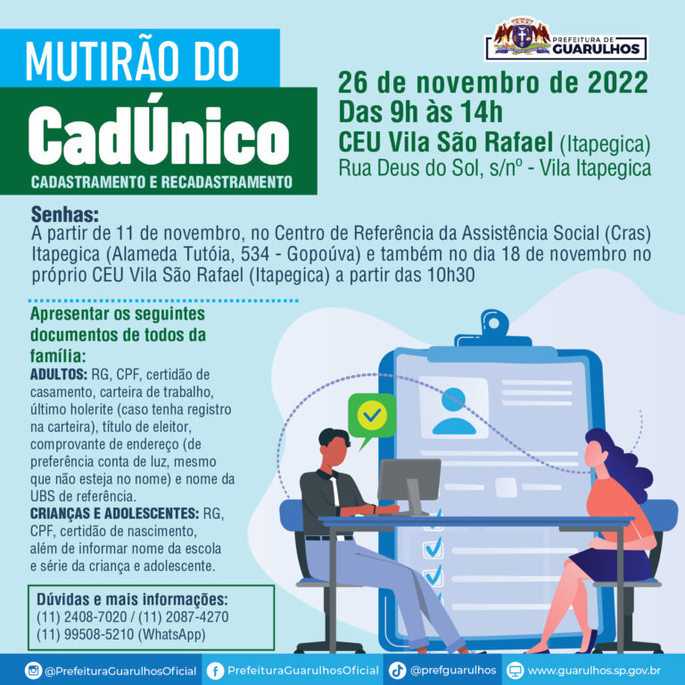 CEU Vila São Rafael recebe o Mutirão do CadÚnico no próximo dia 26