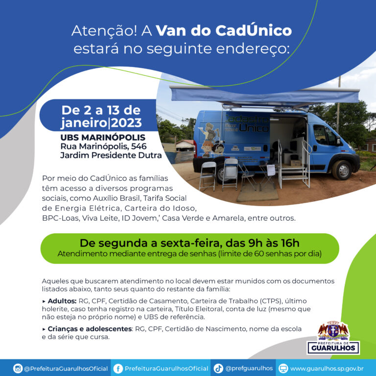Van do CadÚnico atenderá na UBS Marinópolis no começo de janeiro