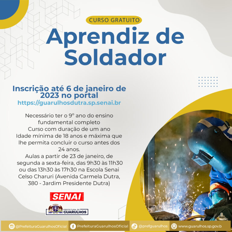 Prefeitura abre inscrições para curso gratuito de aprendiz de soldador