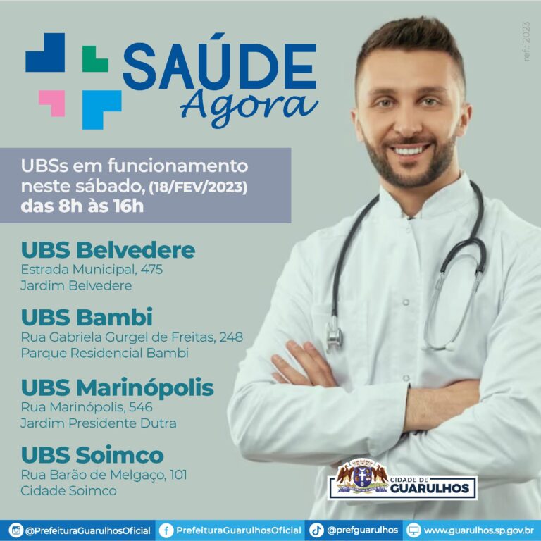 Quatro UBS estarão abertas pelo programa Saúde Agora no sábado de carnaval