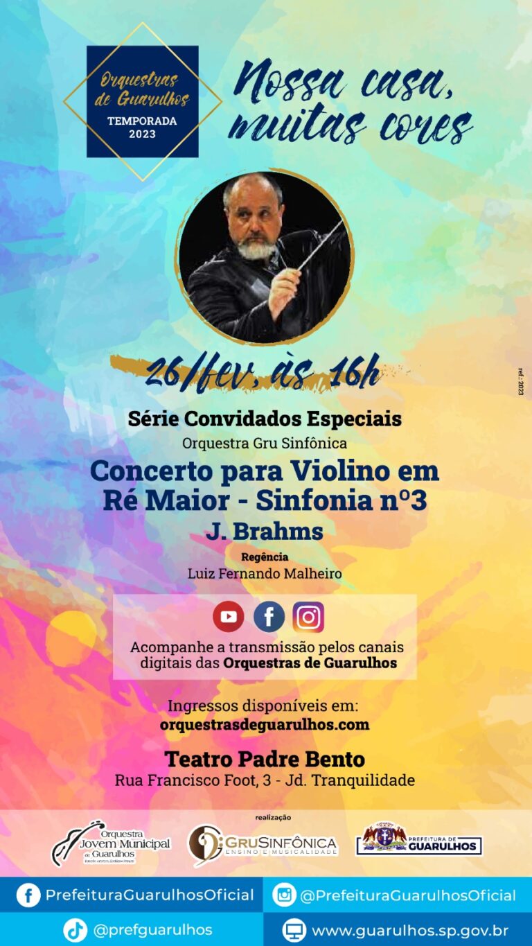 Concerto de Brahms marca estreia da Gru Sinfônica na nova temporada das orquestras de Guarulhos