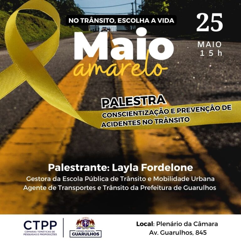 Palestra aborda ações do Maio Amarelo nesta quinta-feira na Câmara Municipal
