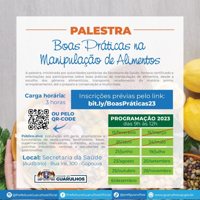 Prefeitura abre inscrições para a capacitação Boas Práticas na Manipulação de Alimentos