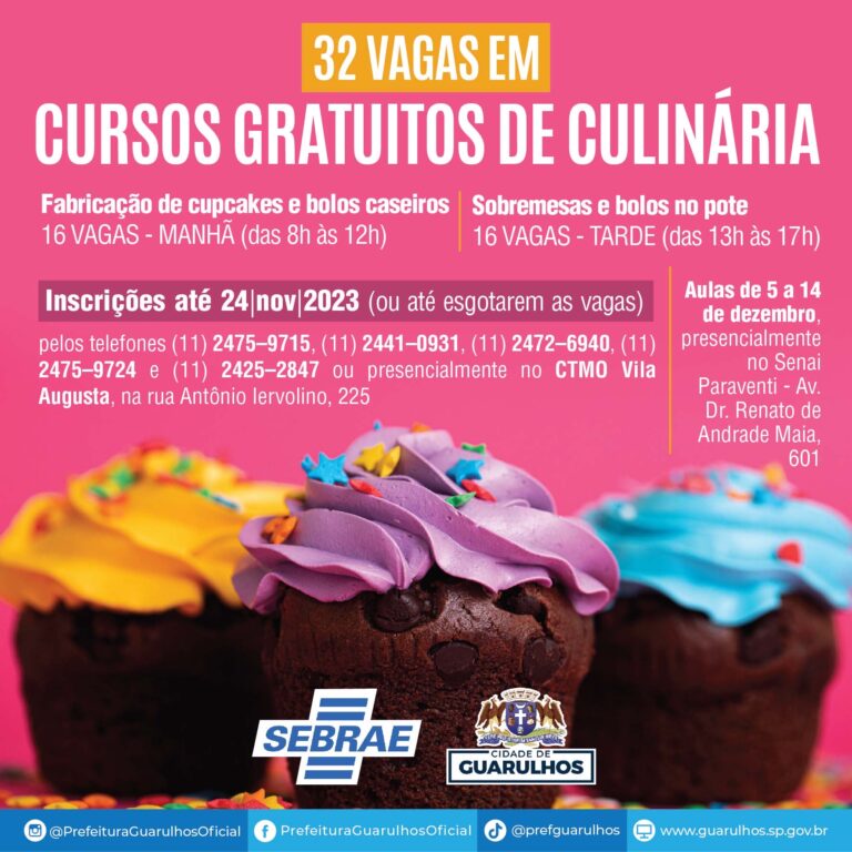 Prefeitura recebe inscrições para 32 vagas em cursos gratuitos de culinária
