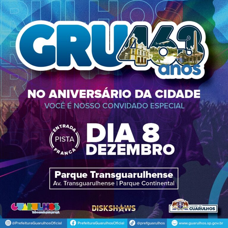 Guarulhos comemora 463 anos com série de shows no Parque Transguarulhense nesta sexta e domingo