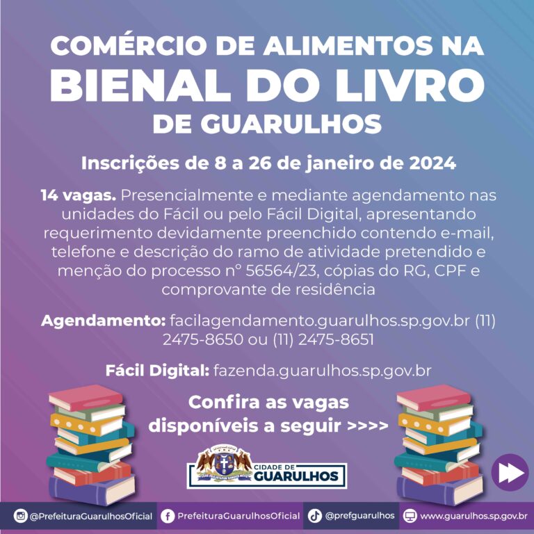 Inscrições para o comércio de alimentos na Bienal do Livro de Guarulhos vão até o dia 26
