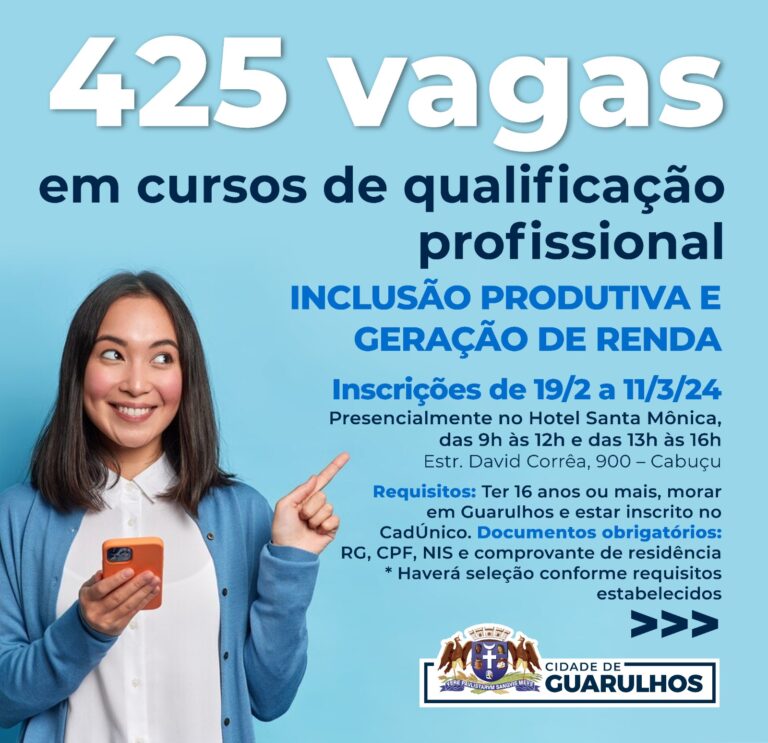 Prefeitura abre 925 vagas em cursos de qualificação profissional no próximo dia 19