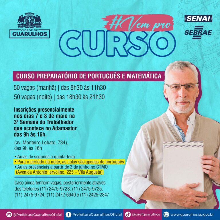 100 vagas em curso preparatório de português e matemática