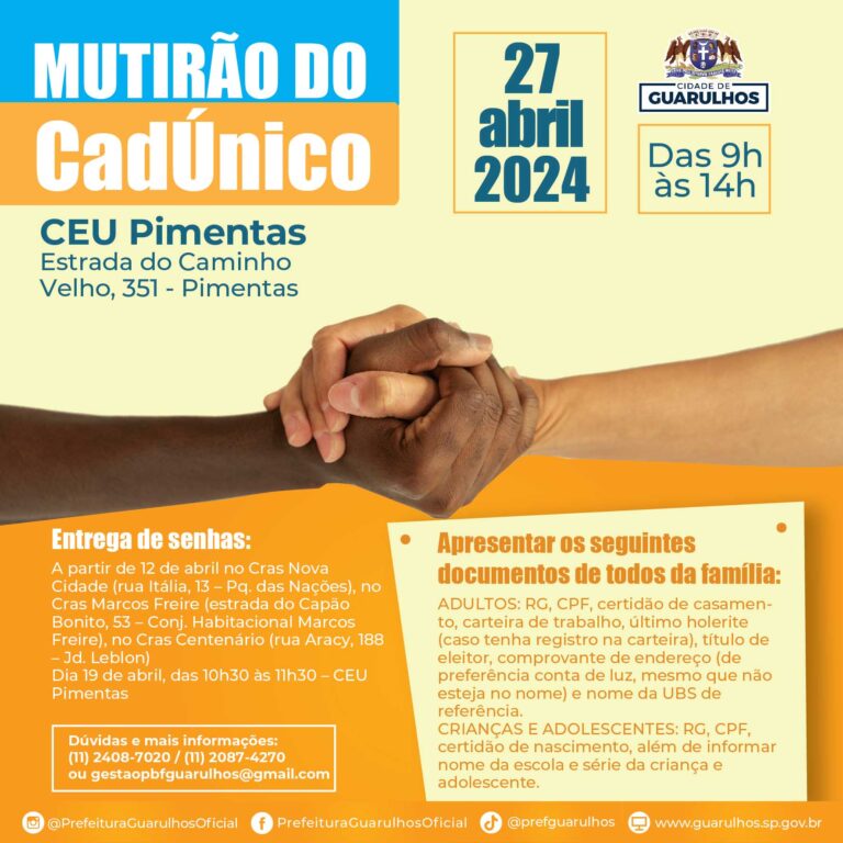 Próxima edição do mutirão do CadÚnico acontece em 27 de abril no CEU Pimentas