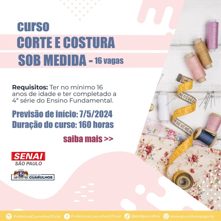 Prefeitura abre inscrições para o curso Corte e Costura sob Medida em parceria com o Senai