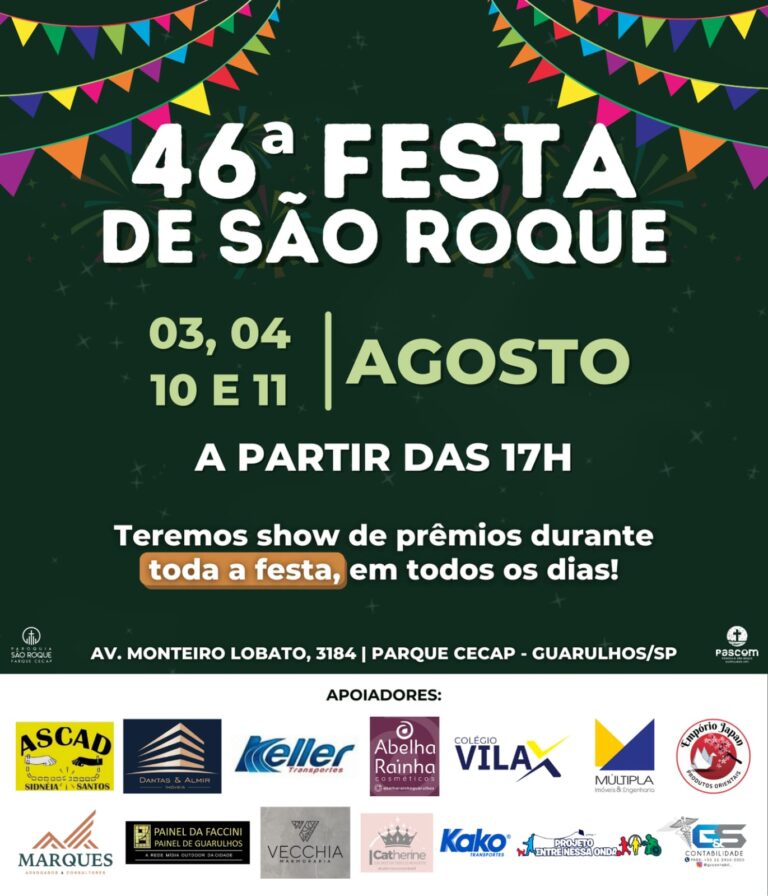 Paróquia São Roque celebra seu padroeiro com festa e show de prêmios em agosto