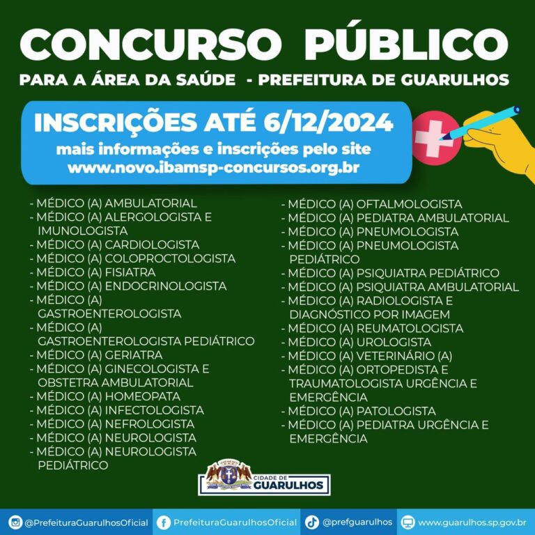 Concurso da Prefeitura de Guarulhos oferece mais de 30 vagas para médicos