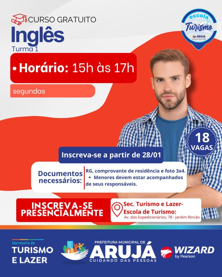 SECRETARIA DE TURISMO DE ARUJÁ, ABRE VAGAS PARA CURSOS DE INGLÊS
