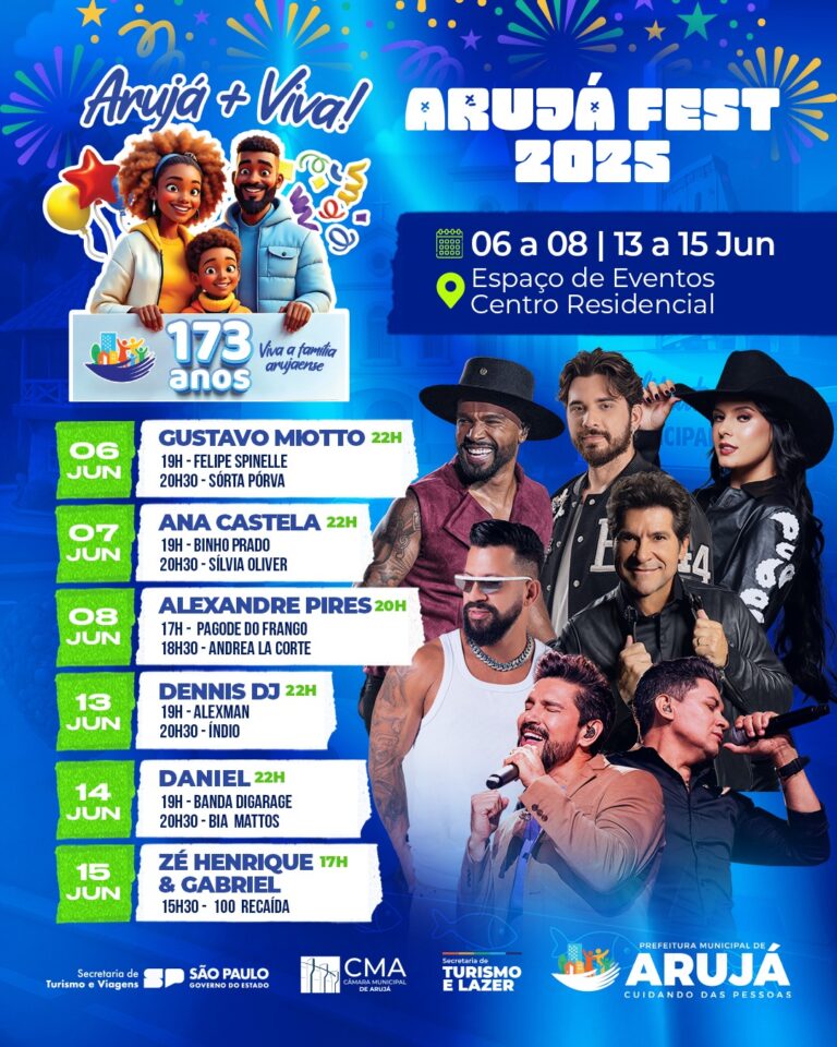 CONFIRA A PROGRAMAÇÃO OFICIAL DA ARUJÁ FEST 2025