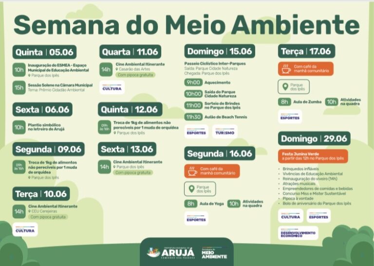 ARUJÁ PROMOVE SEMANA DO MEIO AMBIENTE COM PROGRAMAÇÃO PARA TODA A FAMÍLIA