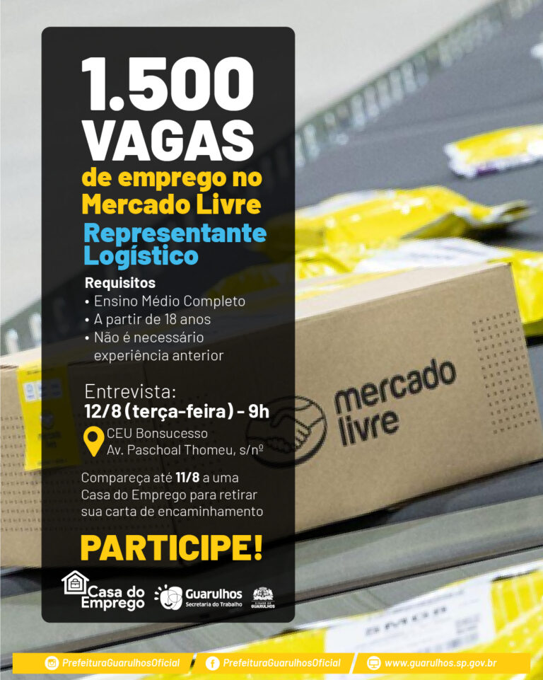 Prefeitura de Guarulhos e Mercado Livre oferecem mais de 1.500 vagas de emprego na próxima terça