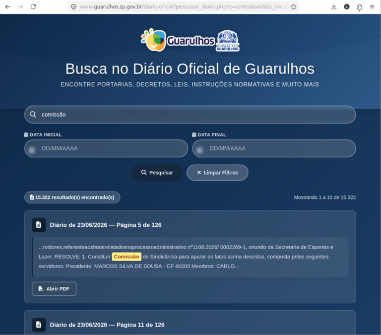 Nova ferramenta facilita busca de informações no Diário Oficial da Prefeitura de Guarulhos
