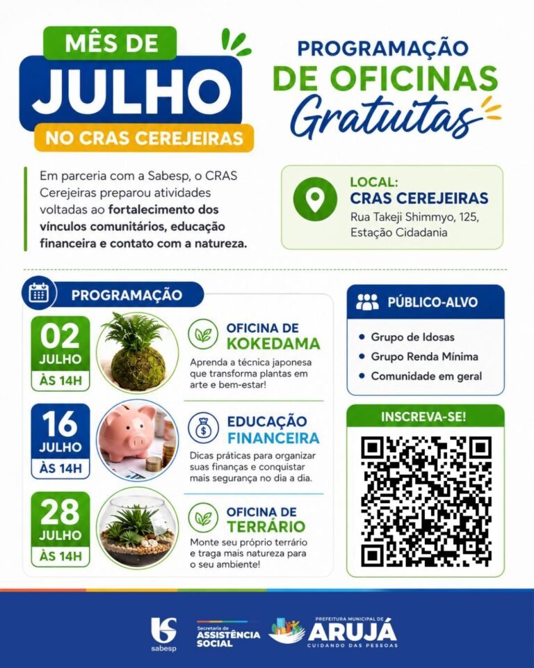 O CRAS CEREJEIRAS PREPAROU UMA PROGRAMAÇÃO ESPECIAL PARA O MÊS DE JULHO!
